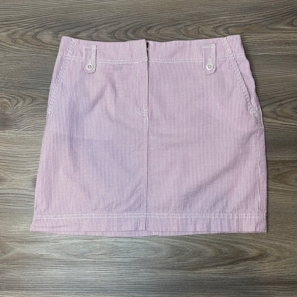 LOFT Ann Taylor Pink White Seersucker Striped Mini Skirt Size 6 Cotton